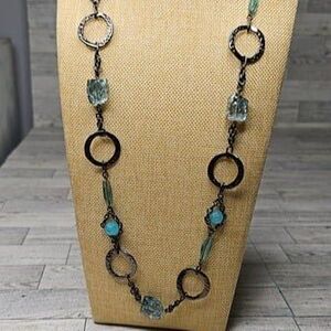 Lia Sophia "Waterloo" Hammered Metal & Beaded Necklace 34"L